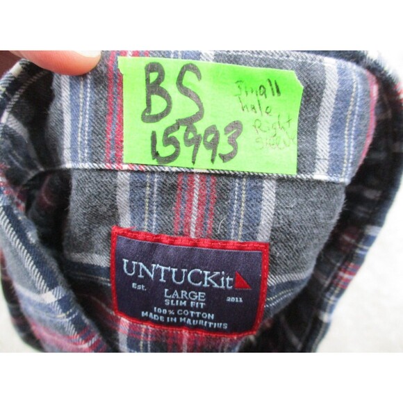 UNTUCKit Shirt Men Large Slim Fit Gray Red Holmberg Plaid Flannel Button Up * - Picture 11 of 11